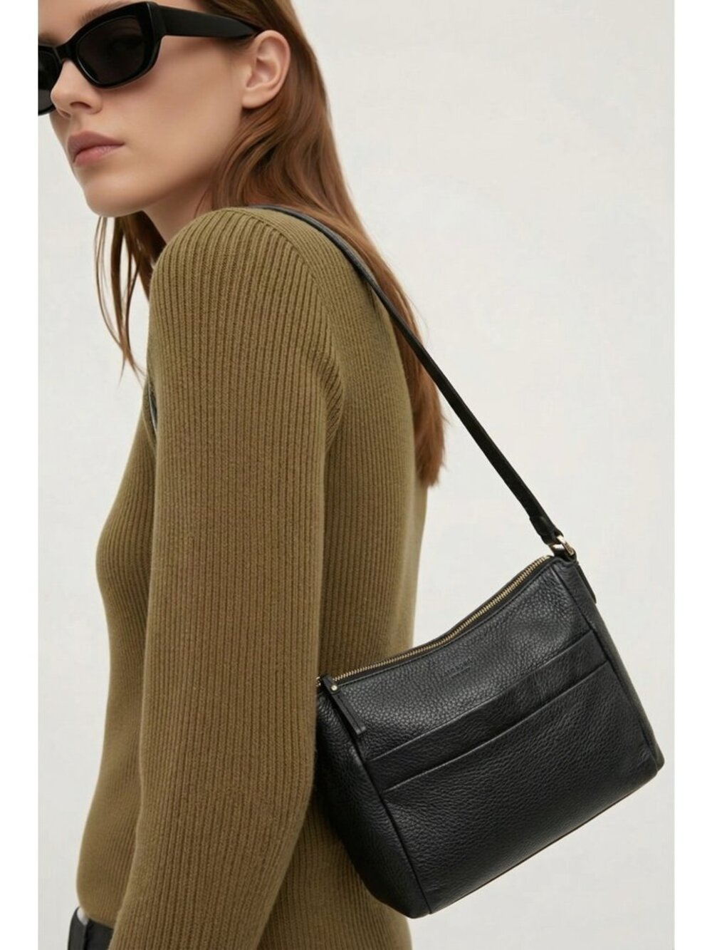 Kate Spade New York Black Pebbled Leather Shoulder Bag Hobo Zip Top Gold Hardwar